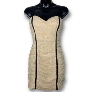 Vintage Y2K Hailey Logan Sz M Adrianna Papell Gold Ruched Sleeveless Mini Dress